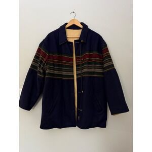 Vintage Braetan Reversible Jacket mens Size M Navy Stripe Wool Cotton chore Coat